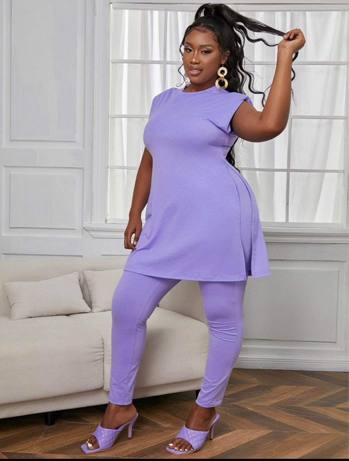 Sleeveless Purple Pants Set