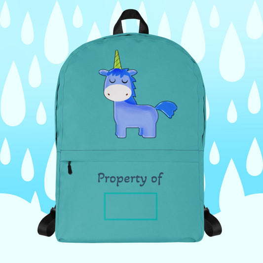 Blue Unicorn Backpack with Name Label