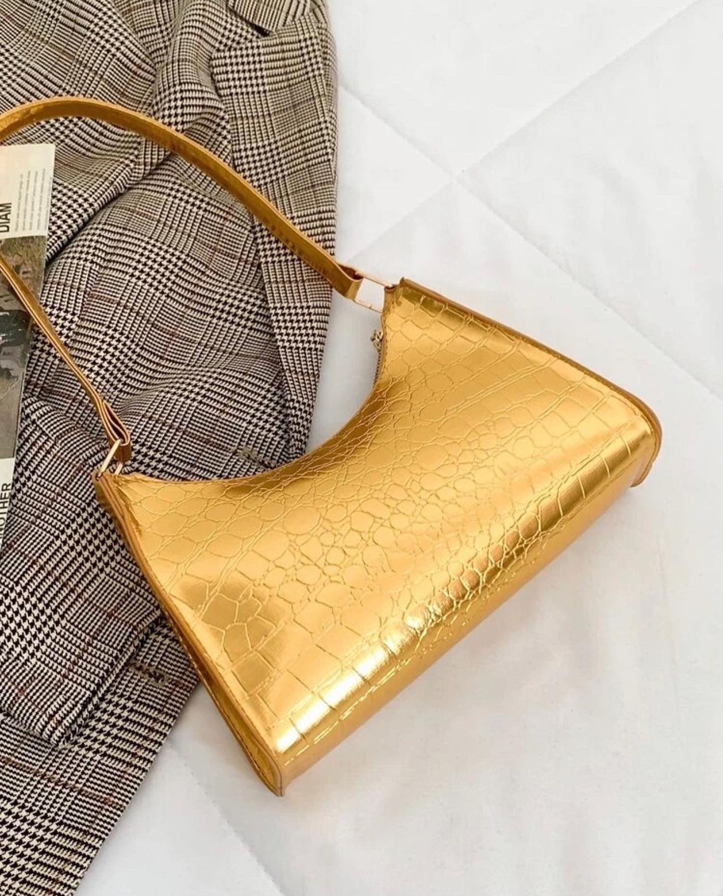 Gold Croc Pattern Shoulder Bag
